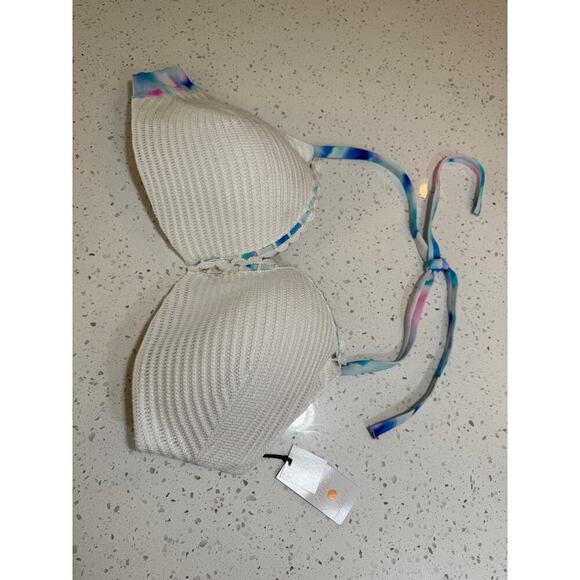 shade & shore white with blue and pink nwt light lift swim bikini top  size 38DD - Picture 1 of 6